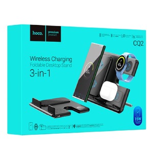 Беспроводная зарядная станция Hoco CQ2 3in1 (Dock) mobile+SAM watch+airpods черная# - фото