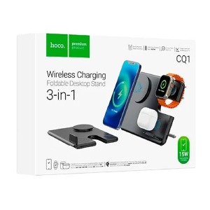 Беспроводная зарядная станция Hoco CQ1 3in1 (Dock) 15w mobile/2,5W apple watch/5W airpods черные - фото