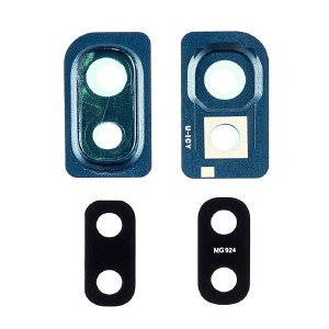 Стекло камеры для телефона Samsung A105/A10 черное,с синей рамкой - фото