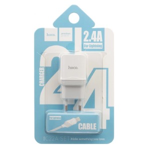 СЗУ iPhone Lightning Hoco C22A 2.4A/1USB/блистер белый (41) - фото