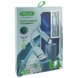 Кабель iPhone Lightning Gerlax GD-50LB 5А/OD4.0 нейлоновая оплетка небесный 1м - фото