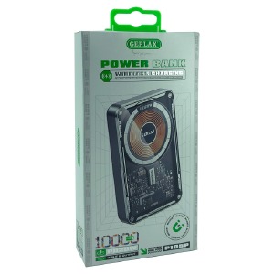 Power bank/Павербанк 10000mA Gerlax P105P 3A/MagSafe 15W/PD20W (input Type-C) прозрачный черный - фото