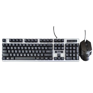 Игровой набор USB (клавиатура+мышь) Hoco GM18 (Eng/Ru)/ RGB/116кл/4 кн/800-1200DPI бело-черный 1,46м - фото