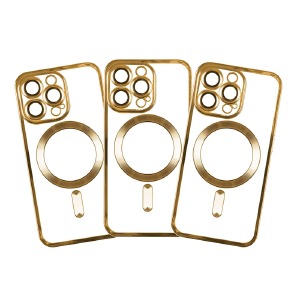 Накладка MagSafe iPhone 15 Pro прозрачная золотая - фото