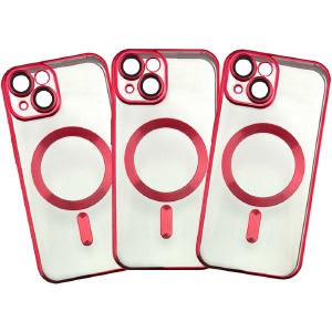Накладка MagSafe iPhone 15 Pro прозрачная красная - фото