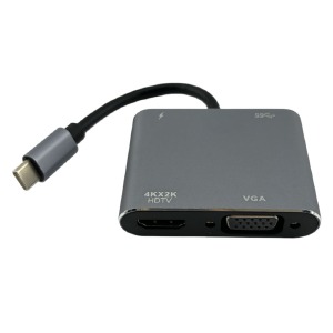 Type-C (папа) - PD+HDMI+VGA+USB (мама) конвертер 4в1 серый металл - фото