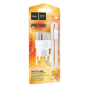 СЗУ Type-C to Type-C Hoco C131A 3A/1USB/QC3.0/PD30W/блистер бело-черный 1м (21) - фото