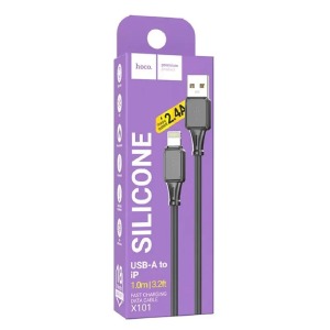 Кабель iPhone Lightning Hoco X101 2.4A силиконовый черный 1м (30) - фото