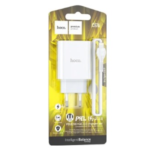 СЗУ Type-C to iPhone Lightning Hoco C97A 3A/1USB/QC3.0/PD20W/блистер белый 1м - фото