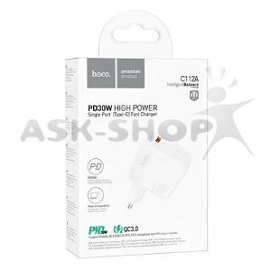 СЗУ Type-C to iPhone Lightning Hoco C112A 3A/QC3.0/PD30W белый - фото