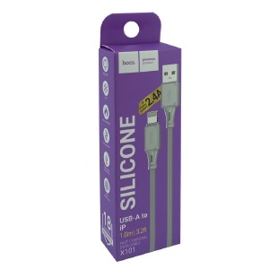 Кабель iPhone Lightning Hoco X101 2.4A силиконовый серый 1м (30) - фото