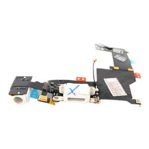 Шлейф Apple iPhone 5S на разъем зарядки, разъем наушников с микрофоном белый - фото