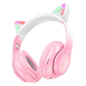 Hands Free большие Bluetooth Hoco W42 LED ушки RGB/BT5.3/TFcard/FM/AUX/mic/400mAh розовый (42) - фото