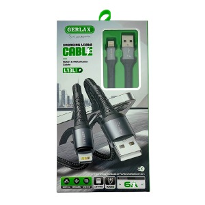 Кабель iPhone Lightning Gerlax L13L 6А/OD4.0 тканевой черный 1м - фото
