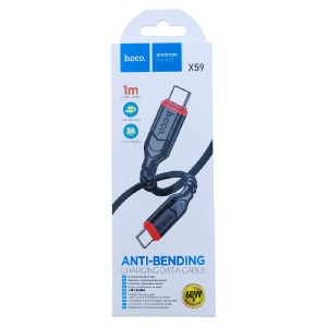 Кабель Type-C to Type-C Hoco X59 3A/60W тканевой черный 1м (25) - фото