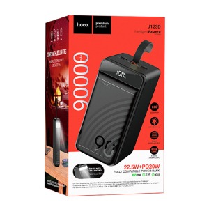 Power bank/Павербанк 90000mA Hoco J123D 3USB/QC3.0/22.5W/PD20W/LED дисплей/ліхтарик (input IP/micro/Type-C) чорний (6) - фото