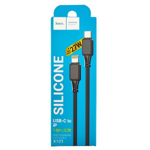 Кабель iPhone PD Type-C to Lightning Hoco X101 2.4A/27W силиконовый черный 1м (30) - фото
