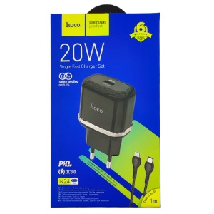 СЗУ Type-C to iPhone Lightning Hoco N24 3A/QC3.0/PD20W черный 1м(12) - фото