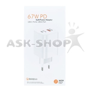 СЗУ Type-C to Type-C Xiaomi Mi 3A/1USB/25W/QC3.0/PD67W/GaN (L) белый - фото
