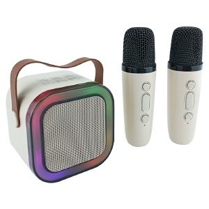 Портативная детская караоке система колонка K12-2 2MIC/изменение голоса/RGB/BT/USB/microSD/FM 9х9см микс цветов - фото