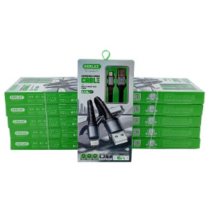 `SET кабелей iPhone Lightning Gerlax L13L 6А/OD4.0 тканевой черный 1м (10ШТ!!!+1ШТ ПОДАРОК) - фото