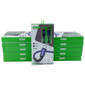 `SET кабелей Type-C Gerlax L30T 7A/OD5.0 нейлоновая оплетка синий 1м (10ШТ!!!+1ШТ ПОДАРОК) - фото