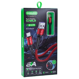 Кабель Type-C Gerlax GD-51TR 6А/SUPER FAST CHARGE тканевой красный 1м - фото