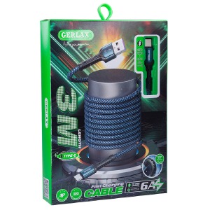 Кабель Type-C Gerlax GD-54T3 6A/QC3.0 тканевой синий 3м - фото