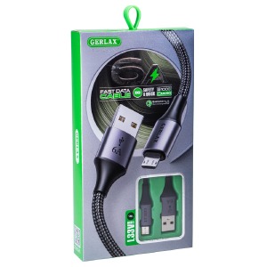 Кабель microUSB Gerlax L33V 6A/QC3.0 тканевой черный 1м* - фото