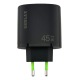 Блочек USB Gerlax GA-44S 3A/1USB/22.5W/QC3.0/PD45W/GaN/LED индикатор быстрой зарядки черный - фото 1