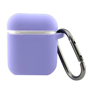 Чехол силикон AirPods 1/2 лавандовый (Purple) с карабином - фото