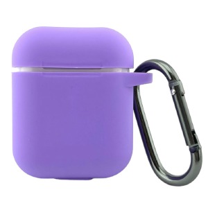 Чехол силикон AirPods 1/2 фиолетовый (Violet) с карабином - фото