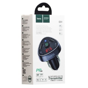 FM модулятор Hoco E51 12-24V/2USB/PD18W/MicroSD/BT5.0/LCD дисплей черный - фото