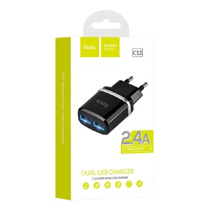 Блочек USB Hoco C12 2.4A/2USB/12W черный (10) - фото