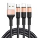 Кабель 3в1 USB to (microUSB+Lightning+Type-C) Hoco X26 тканевой черно-золотой 1м (30) - фото 1