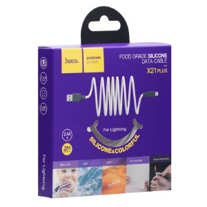 Кабель iPhone Lightning Hoco X21 Plus 2.4A силиконовый черно-белый 2м (28) - фото