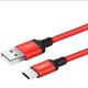 Кабель Type-C Hoco X14 3A тканевой красно-черный 1м (33) - фото 1