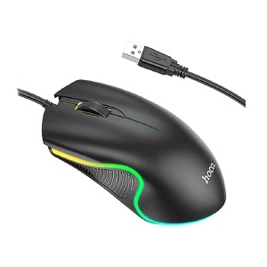 Компьютерная мышка проводная USB игровая Hoco GM19 RGB/3 кнопки/1000DPI черная 1,4м (11) - фото