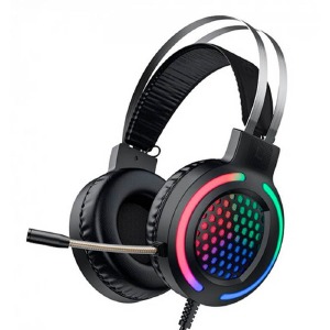 Наушники компьютерные Hoco ESD03 USB/2x3.5/LED RGB подсветка черные 2м - фото