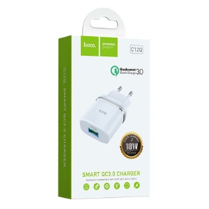 Блочек USB Hoco C12Q 3A/1USB/18W/QC3.0 белый (10) - фото