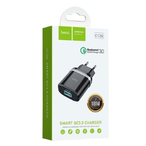 Блочек USB Hoco C12Q 3A/1USB/18W/QC3.0 черный (10) - фото
