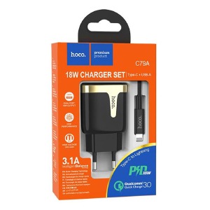 СЗУ Type-C to iPhone Lightning Hoco C79A 3.1A/1USB/QC3.0/PD18W черный - фото