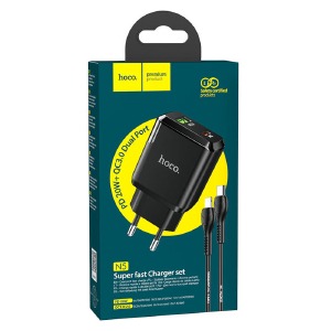 СЗУ Type-C to iPhone Lightning Hoco N5 3A/1USB/18W/QC3.0/PD20W черный  - фото