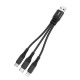 Кабель 3в1 USB to (microUSB+Lightning+Type-C) Hoco X47 2.4A тканевой черный 0,25м (31) - фото 1