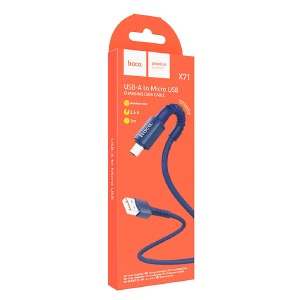 Кабель microUSB Hoco X71 2.4A тканевой синий 1м (31) - фото