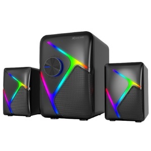Колонки компьютерные 2.1 XTRIKE SK-610 2x3W/1x5W/RGB/USB/35дБ/9,8х7,9х6,7см/15,8х13,1х11см черные 1,2м - фото