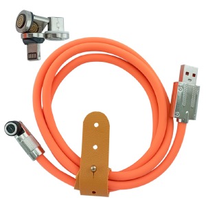 Кабель 3в1 USB to (microUSB+Lightning+Type-C) МАГНИТНЫЙ Premium metall оранжевый 1,2м пакет Husky - фото