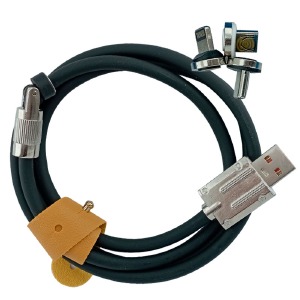 Кабель 3в1 USB to (microUSB+Lightning+Type-C) МАГНИТНЫЙ Premium metall черный 1,2м пакет Husky - фото