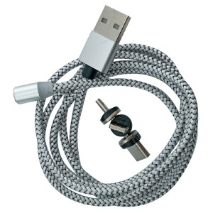 Кабель 3в1 USB to (microUSB+Lightning+Type-C) МАГНИТНЫЙ X-cable тканевой серый 1м - фото