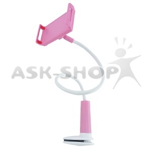 Подставка для телефона и плашета PH24 до 12"(до 18см) гибкая ножка/крепление к опоре до 7см толщиной розовая 0,7м  - фото